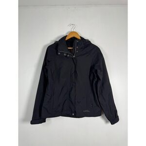 Gorpcore Eddie Bauer Women Medium WeatherEdge Rain Jacket Black Waterproof Hood